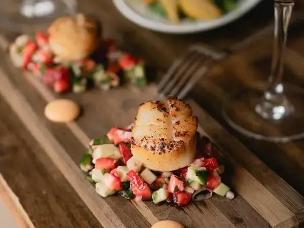 Scallop canapes at Bodegon El Gamonal, these shellfish are local to the island