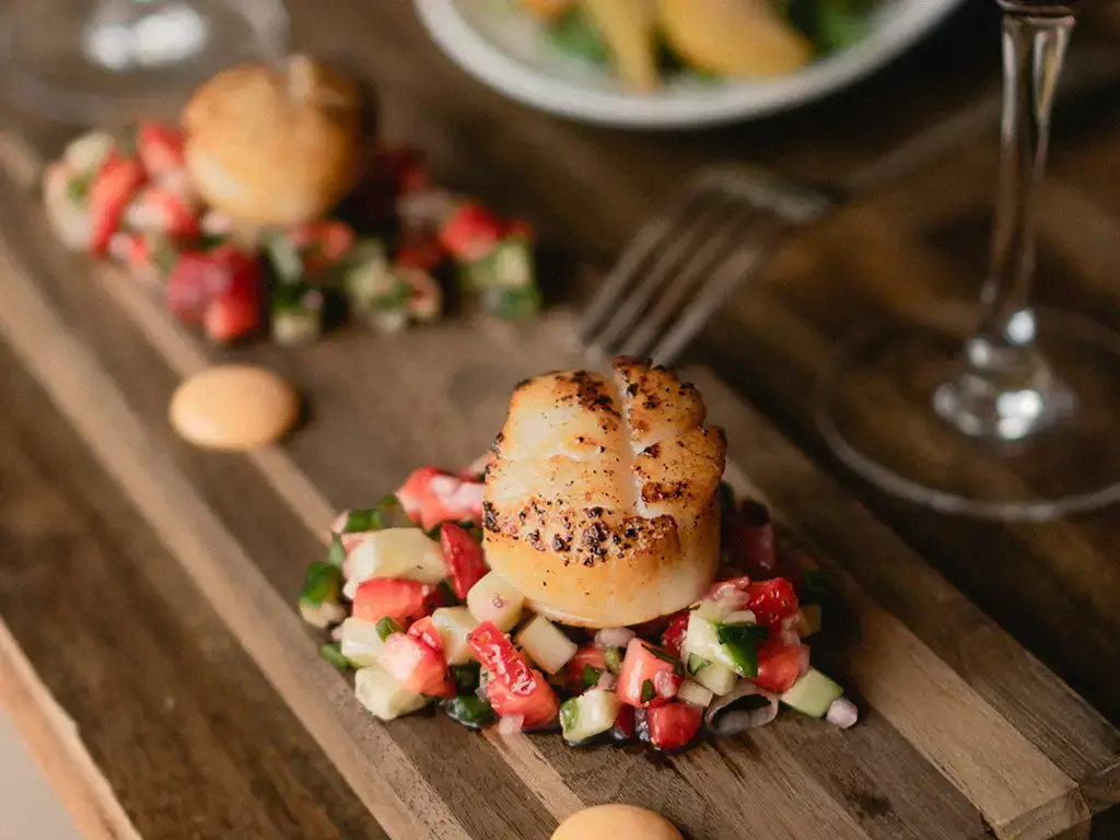 Scallop canapes at Bodegon El Gamonal, these shellfish are local to the island