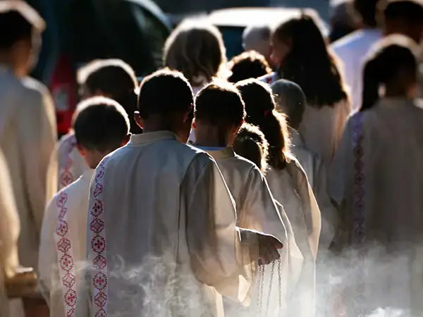 The choir boys are part of the procession of the Romeria of San Marcos in Tegueste