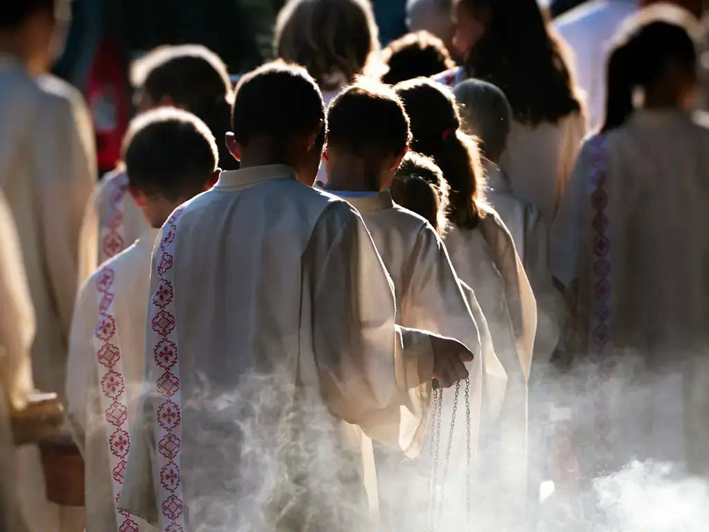 The choir boys are part of the procession of the Romeria of San Marcos in Tegueste