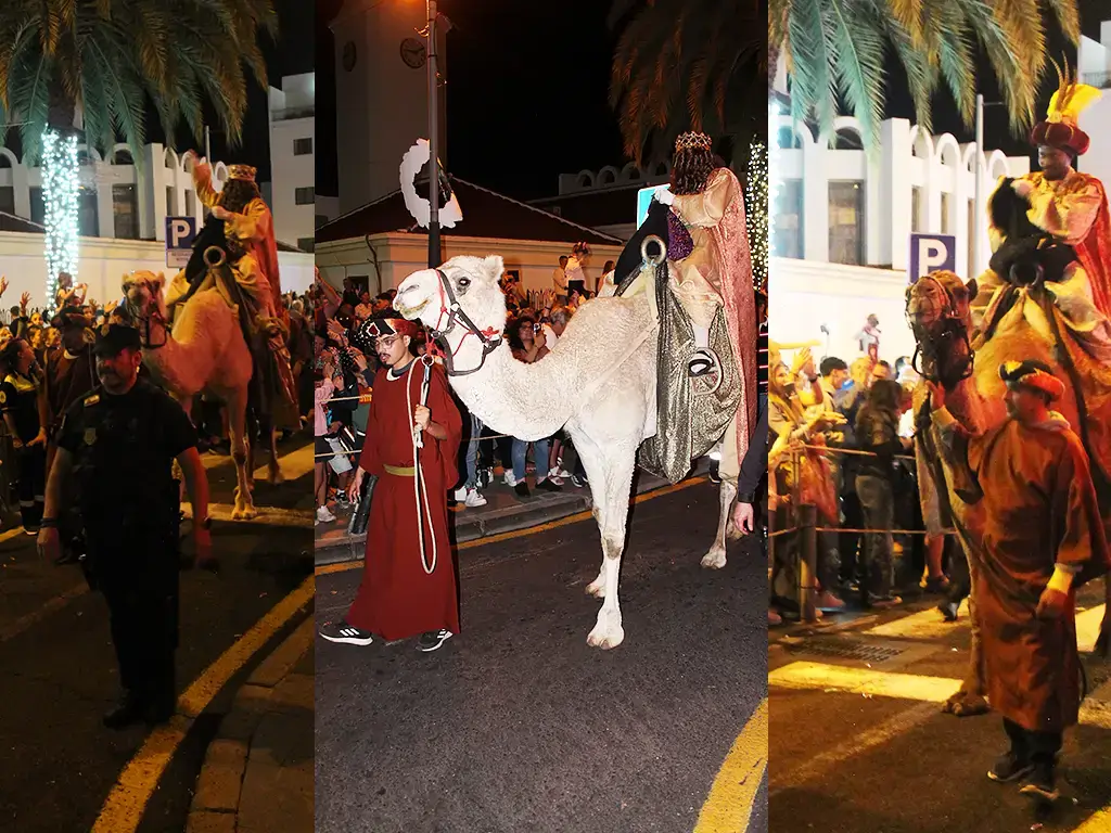 Finally at the end, the 3 kings appear, who have arrived by boat in the main port of Los Cristianos, and they throw sweets gently to the crowds and screaming children