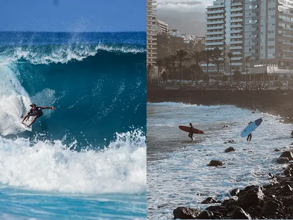 Las Americas: La Izquierda on the left and Las Americas: El Medio beginner spot on the right.