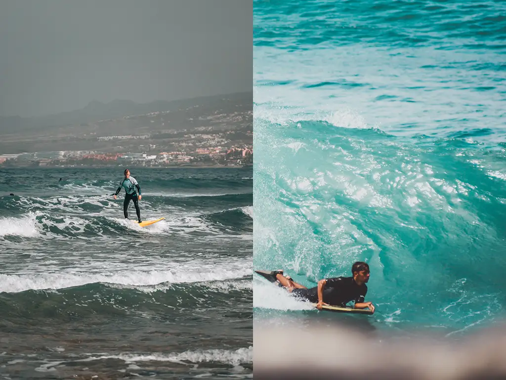 El Medio in Las Americas on the left and Punta Blanca bodyboarding on the right.