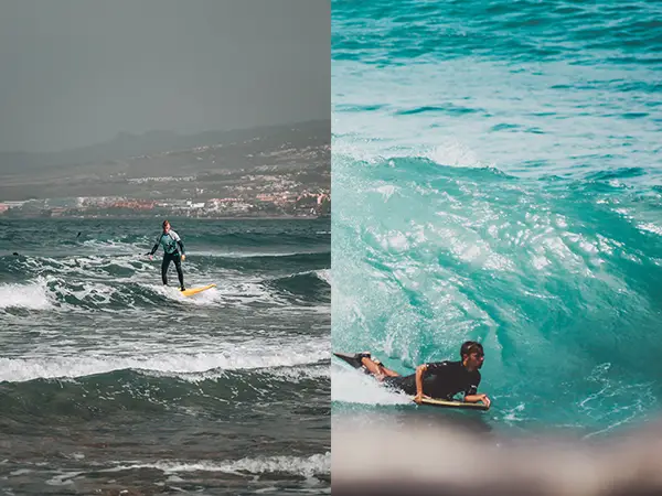 El Medio in Las Americas on the left and Punta Blanca bodyboarding on the right.