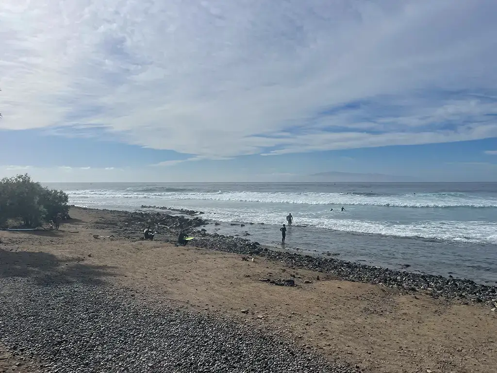 This surf spot is know as the bunker. There is a sewage pipe you can walk along to access the line up easily