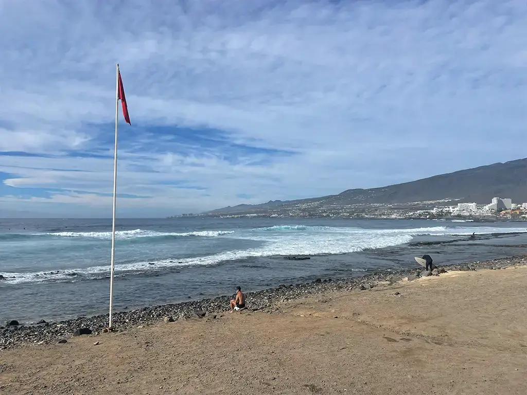 This is La Izquierda in the distance, a left, a wave best left to the locals, it only really works when the waves are huge.