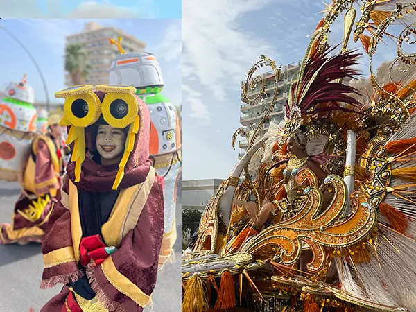 Another Los Cristianos carnival queen finalist on the right and a kid parading on the left.